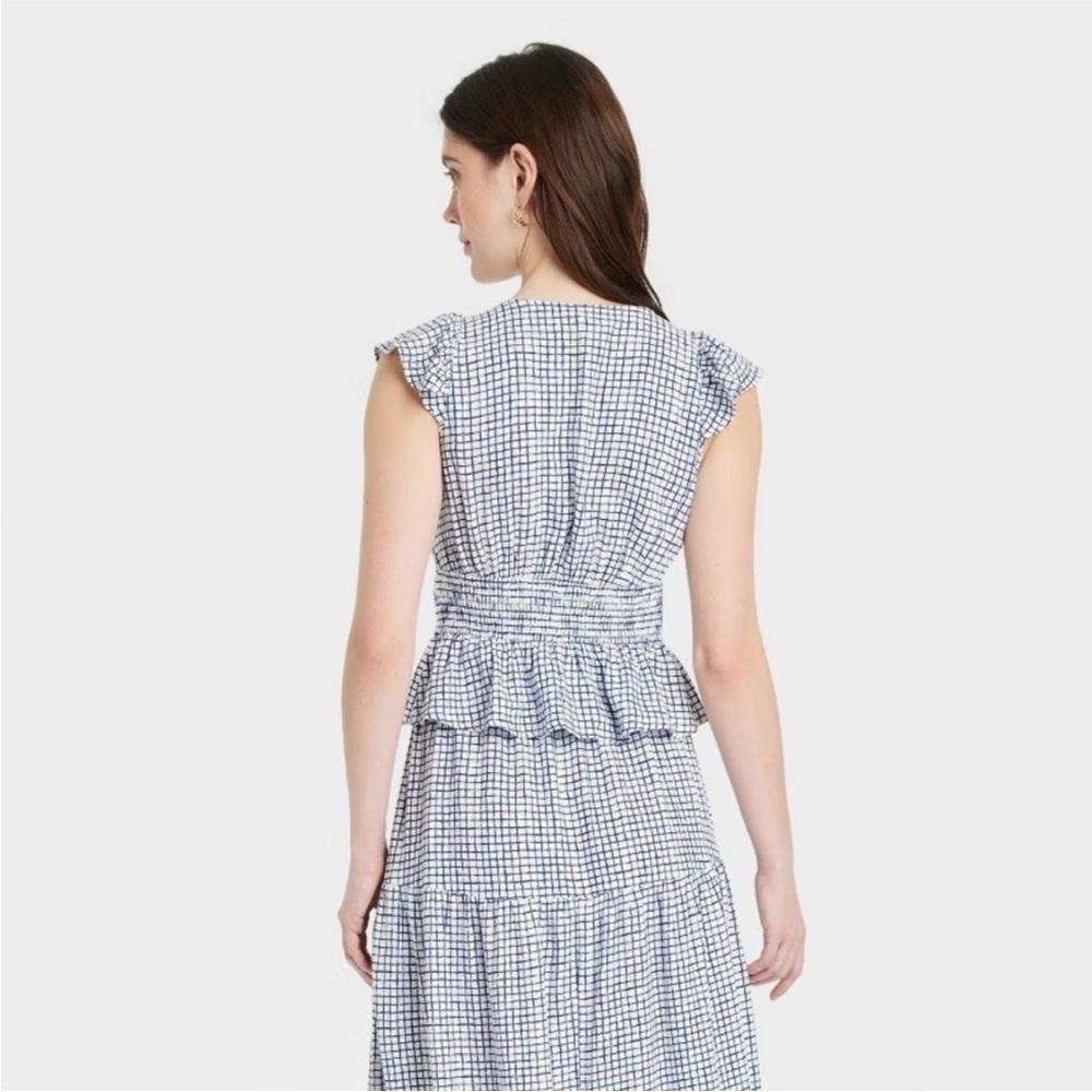 Universal Thread Women’s Blue Gingham Flutter Sleeveless Blouse . Size XXL - Picture 2 of 14